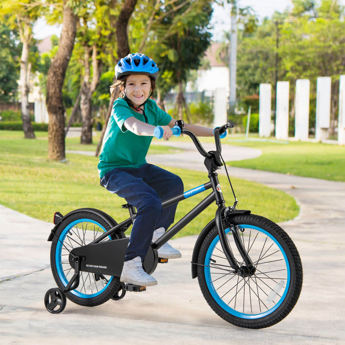 Costway 18\" Kids Bike With Adjustable Saddle Handlebar Removable Training Wheels Handbrake Black