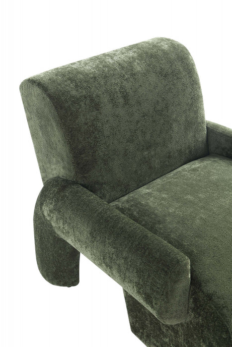 Verandah Mid-Century Modern Chenille Lounge Chair in Olive Green