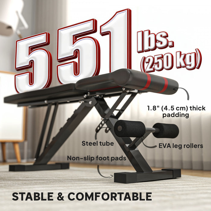 Soozier Foldable Workout Bench, Adjustable Workout Bench with Multi-Angle Seat and Back, Flat or Incline Bench for Home Gym Strength Training, Black