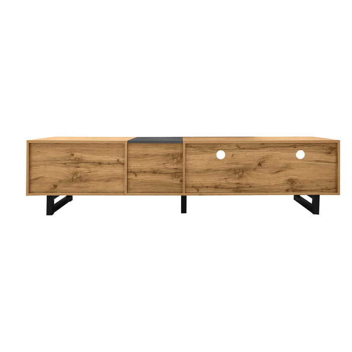 Dominic U-shaped Metal Legs Modern Tv Stand With 3 Doors And 2 Compartments,black/natural Tv Stand