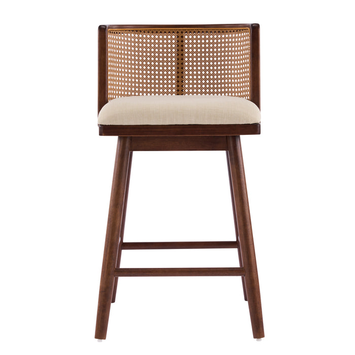 Talia Wooden Counter Height Bar Stool Set of 4 with Rattan Backrest,Walnut