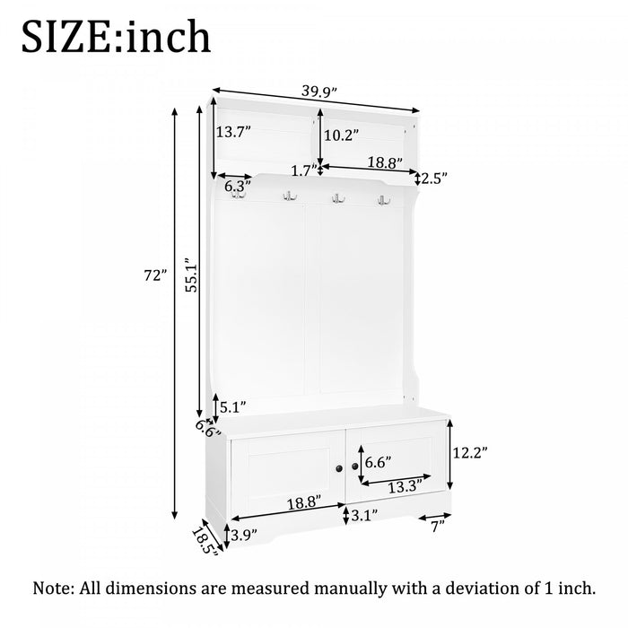 Ethan Hall Tree Coat Rack with Shoe Cabinet Hooks and Storage,White