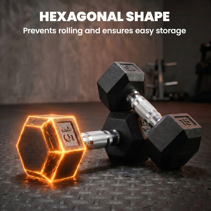 Soozier 2 x 15 lbs Rubber Dumbbells Weight Set for Body Fitness Training