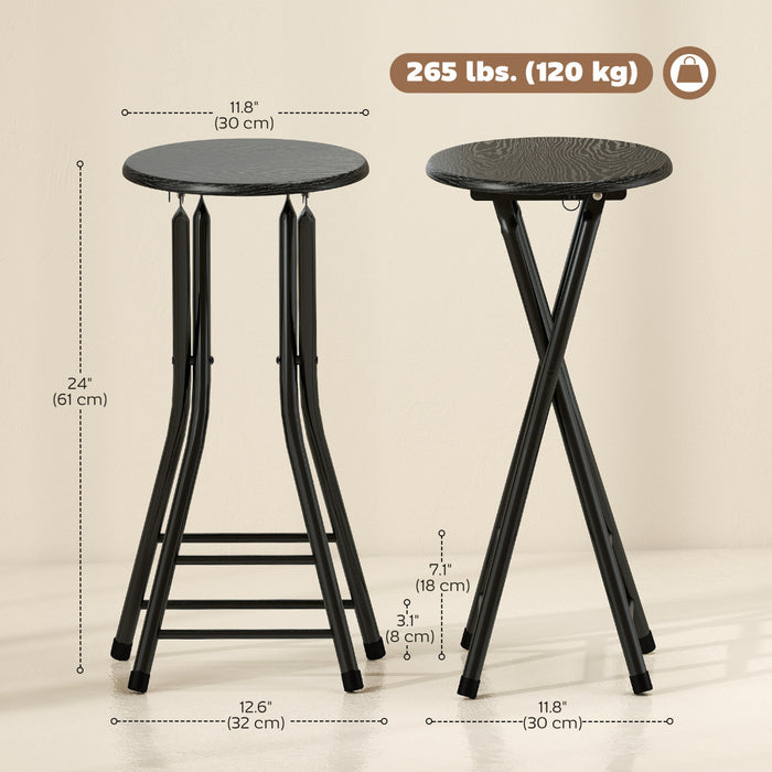 HOMCOM 24\" Bar Stools Set of 2, Folding Bar Chairs with Footrest, Black