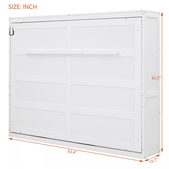 Evelyn Space-Saving Murphy Wall Bed with Foldable Cabinet Design,Full Bed,White
