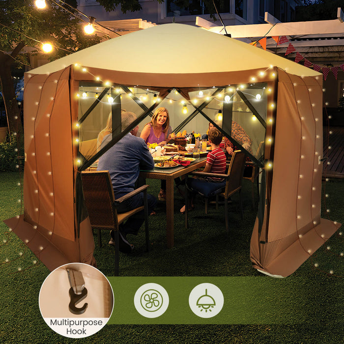 Costway 11.5 X 11.5 Ft Pop-up Gazebo Tent With Mesh Netting Walls 2 Removable Privacy Wind Cloths