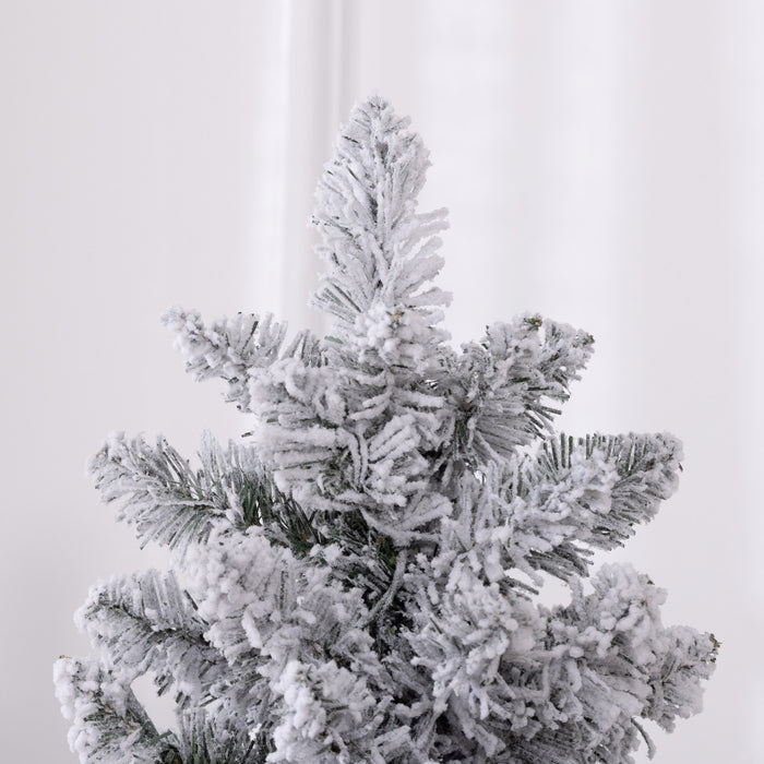 Homcom 6 Foot Snow Flocked Artificial Pencil Christmas Tree With Lights
