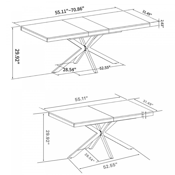 Ethan Retro Rectangular Extendable Dining Table with Hidden Storage,Grey