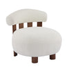 Nube Modern Boucle Accent Chair with Curved Backrest and Four-Leg Design, Off White, Walnut | Nube Fauteuil d'Appoint Moderne en Bouclette a Dossier Courbe et Quatre Pieds, Blanc Casse, Noyer