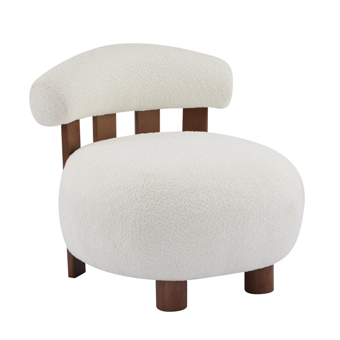 Nube Modern Boucle Accent Chair with Curved Backrest and Four-Leg Design, Off White, Walnut