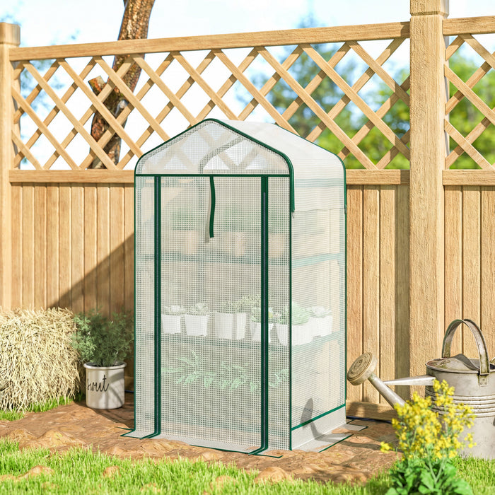 Outsunny Mini Greenhouse with Screen Roof, Portable Small Greenhouse, White