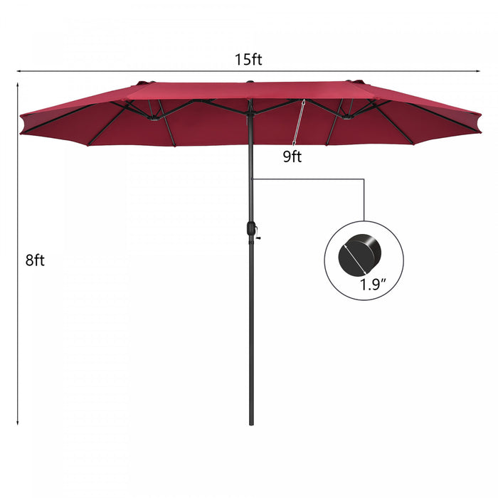 Costway 15FT Patio Double-Sided Umbrella Crank Outdoor Garden Market Sun Shade Wine