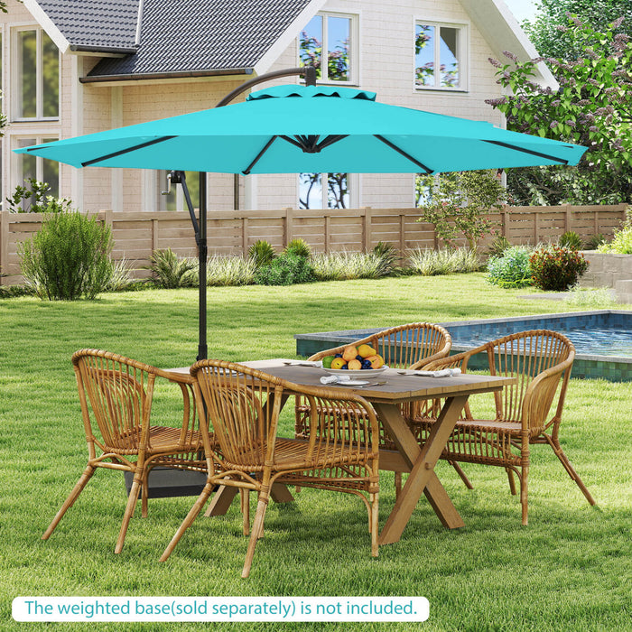Costway 10 FT Patio Offset Umbrella with Easy Tilt Adjustment Crossed Base Vented Top Turquoise