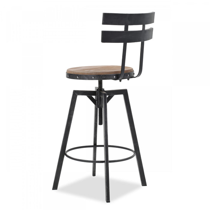 Denise Bar Stool With Swievl & Adjustable Wood Seat, Metal Frame - Antique Black