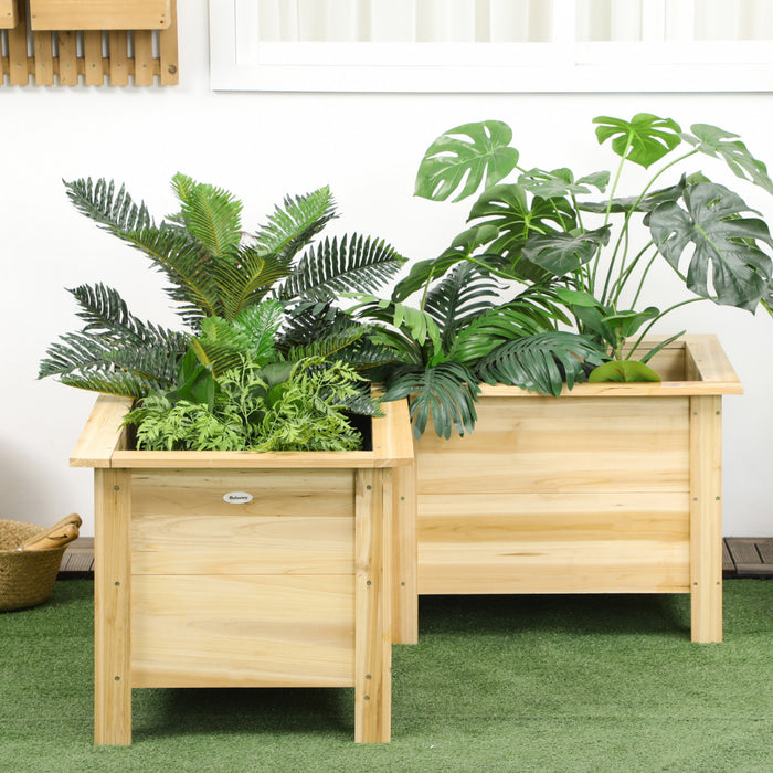 Outsunny Raised Garden Bed, Wooden Elevated Planter Box Outdoor With Legs, For Vegetables, Flowers, Herbs, L-shaped, Natural