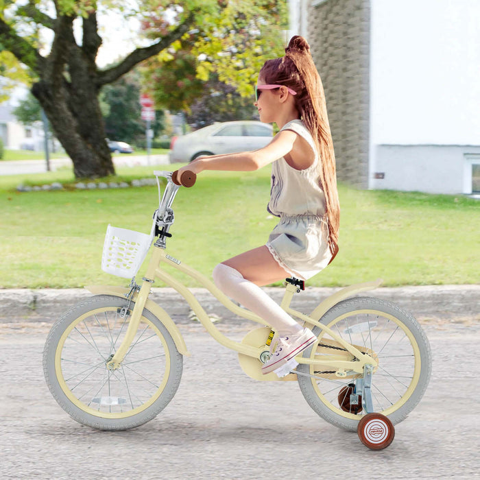 Prorider 18\" Kids Bike Toddler Bicycle With Training Wheel Kickstand For 4-8 Years Beige