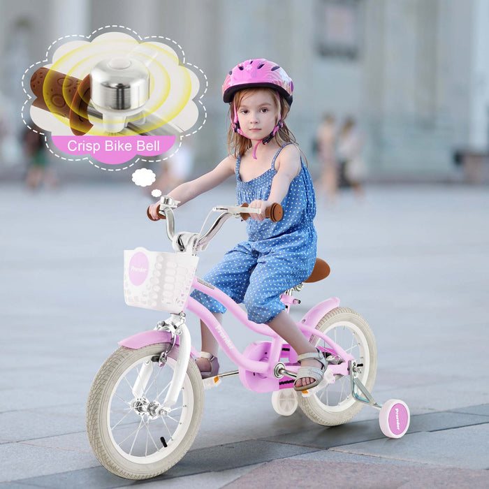 Costway 14\" Kid's Bike With Removable Training Wheels & Basket For 3-5 Years Old Purple