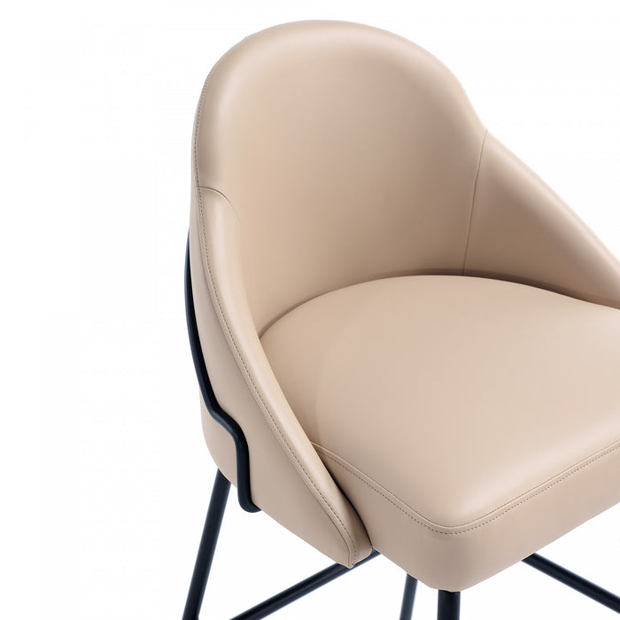Gracie Modern Metal Upholstered Barstool in Tan and Black - Set of 3