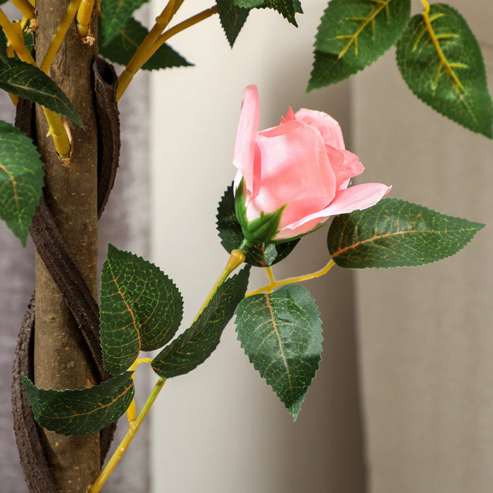 Outsunny Artificial Rose Tree Set of 2 with Realistic Flowers, Pink