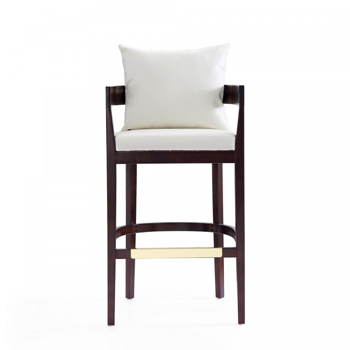 Ritz Mid-Century Modern Wood Upholstered Barstool in Ivory - Set of 3