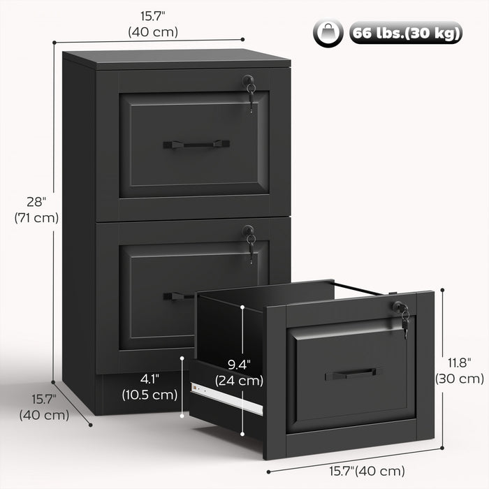 HOMCOM 2 Drawer File Cabinet with Lock, Vertical Filing Cabinet, Black