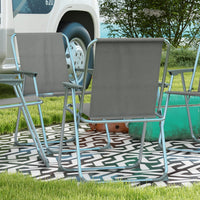 Outsunny Folding Patio Camping Chairs Set W/ Armrest, Sports Chairs, Grey