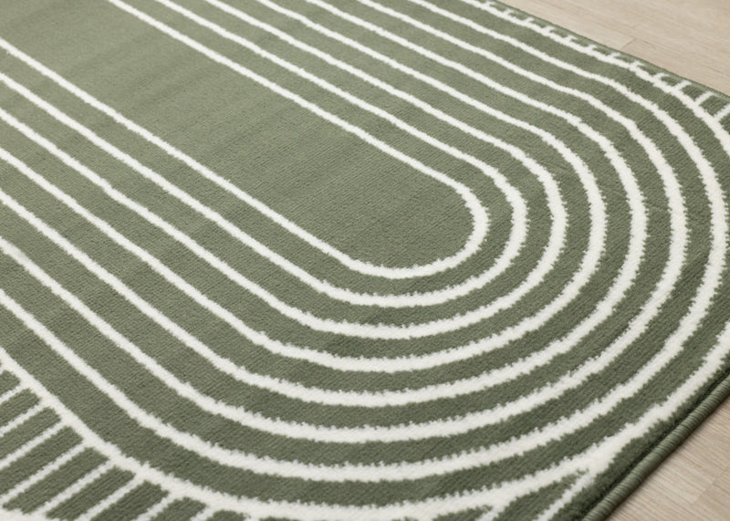 Florence Green White Modern Geometric Arches Rug, 6'7\" x 9'6\" Indoor Area Rug