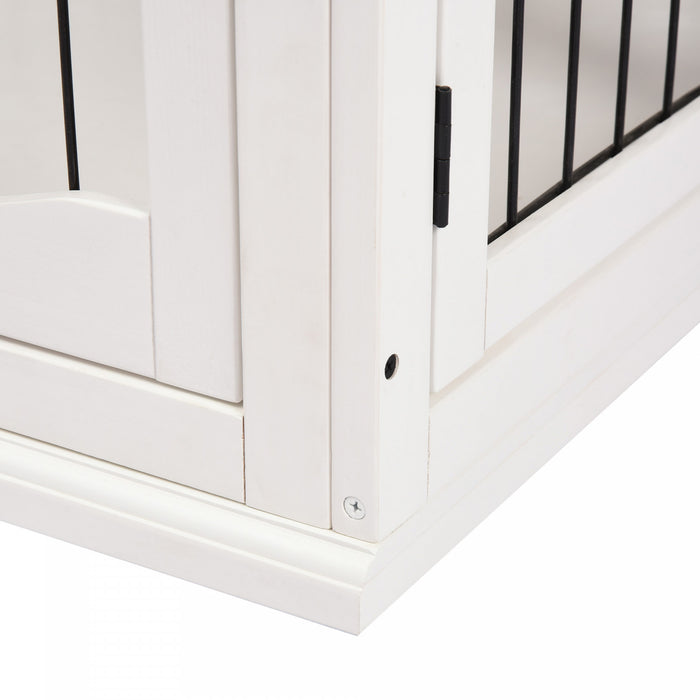 Pawhut 26'' Wooden Decorative Dog Cage Pet Crate Kennel With Double Door Entrance & A Simple Modern Design, White