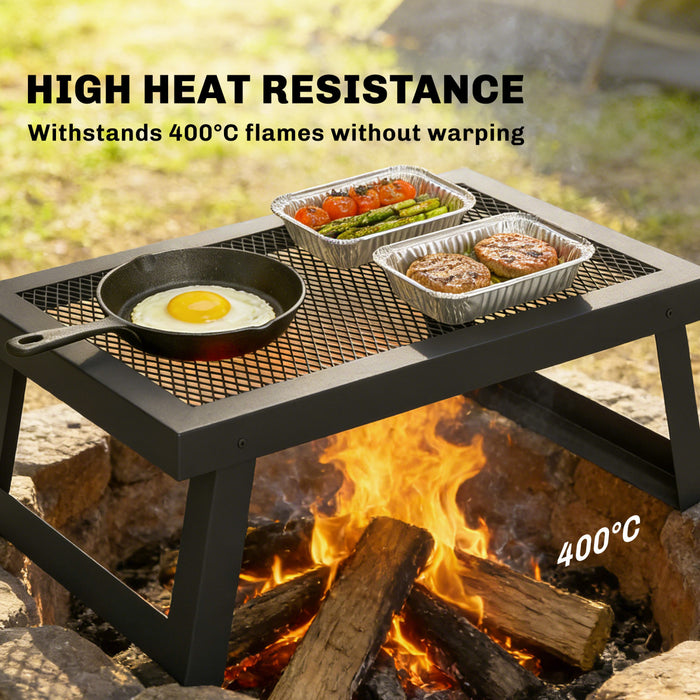 Outsunny Folding Campfire Grill, 22\" x 12\" Heavy Duty Carbon Steel Grill Grate with Folding Legs, Portable Campfire Cooking Equipment for Outdoor BBQ and Open Fire, Black