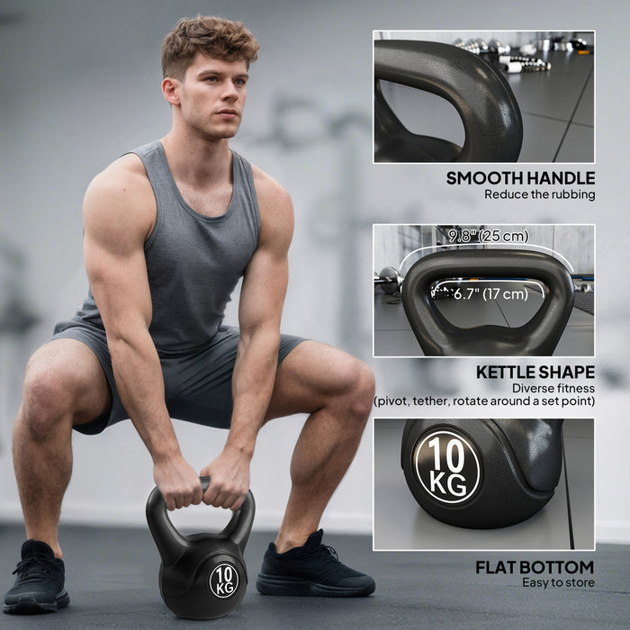 Soozier 22lb Fitness Kettlebell, Plastic Exercise Weight with Sand, Weightlifting Tools with Smooth Handle, Noise Reduction for Home, Gym