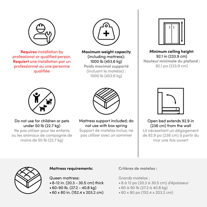 Bestar Key West Queen Murphy Bed & Closet Organizer with Drawer & Doors (94 W) - Linen White Oak