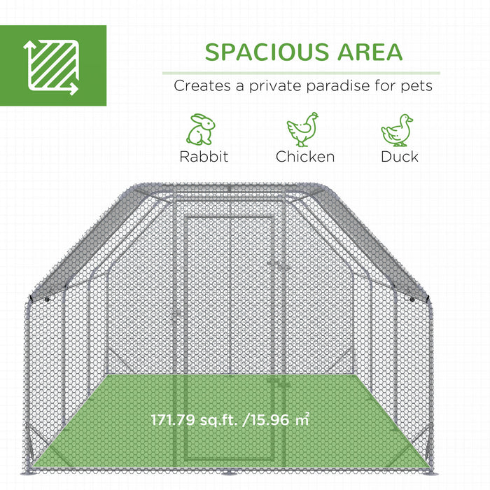 Pawhut Metal Chicken Coop For 15-18 Chickens, Walk In Chicken Run Outdoor With Cover For Backyard Farm, 18.7' X 9.2' X 6.4'