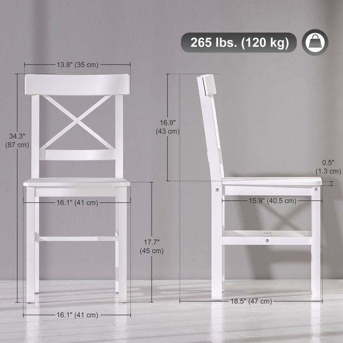 HOMCOM Farmhouse Wood Dining Chairs Set of 2 with Cross Back, White