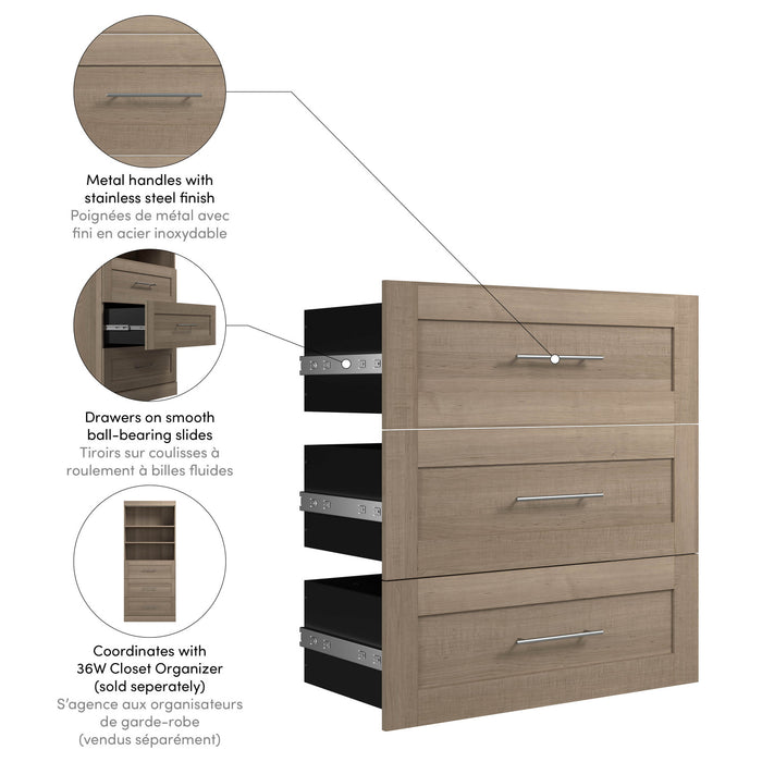 Bestar Pur 3-Drawer Set for Pur 36 W Closet Organizer - Ash Grey