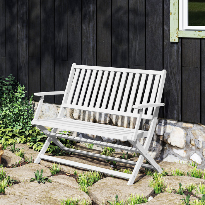 Outsunny Outdoor Bench, 46.5\" Foldable Acacia Wood Loveseat, White