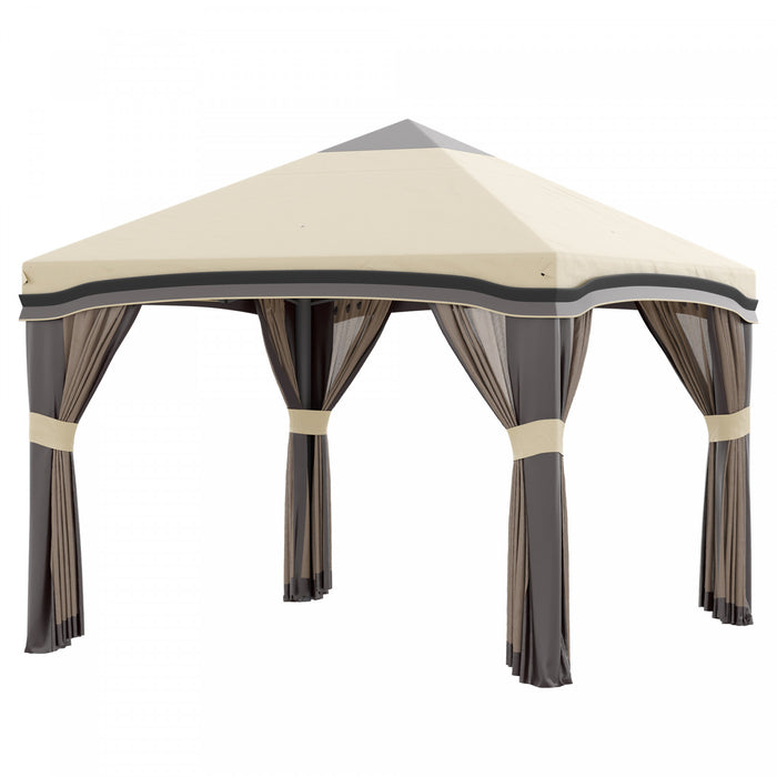 Outsunny 10' X 10' Pop Up Canopy Foldable Party Tent With Nettings, Beige