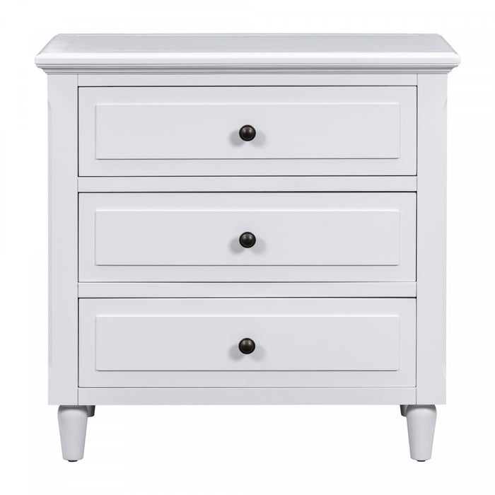 U_Style 28 Inch Painted Nightstand with 3 Smooth-Glide Drawers and Rubberwood Legs, White