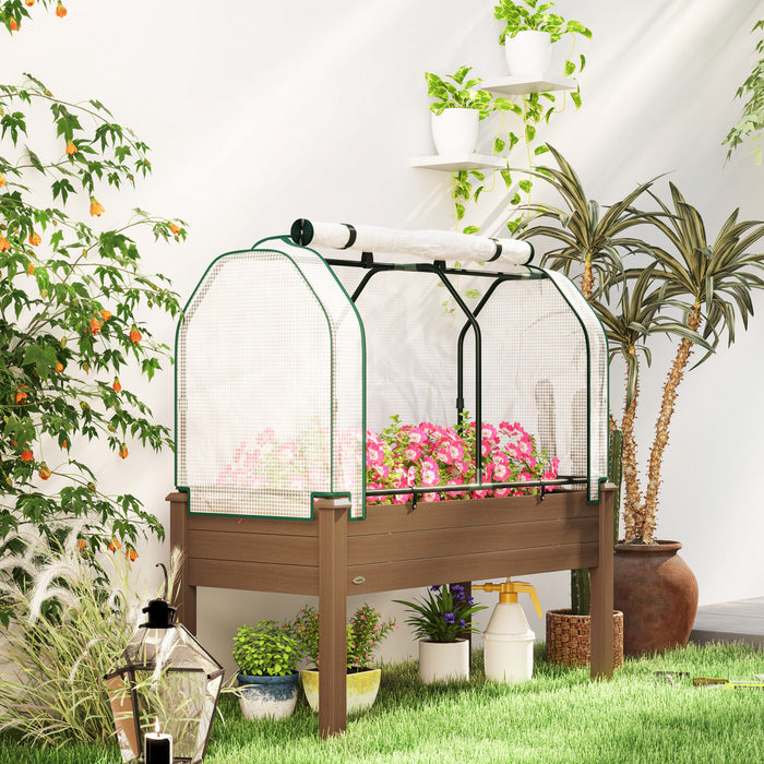 Outsunny Raised Garden Bed with PE Greenhouse Cover, Brown