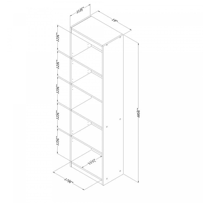 Axess 5-Shelf Narrow Bookcase - Natural Walnut