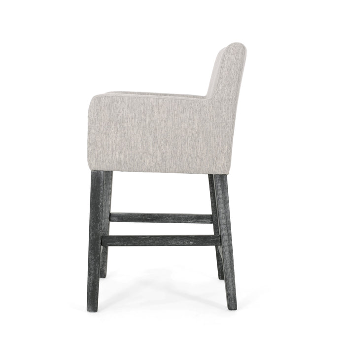 Griffith 26\" Seat Height Counter Stool With Upholstered Fabric And Solid Wood Legs, Light Grey