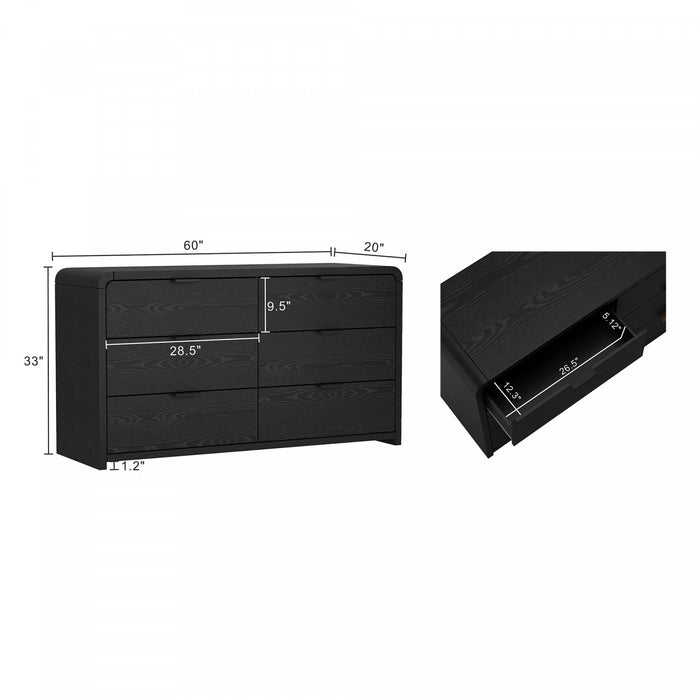 Grace Modern 60\" Dresser in Black (6-Drawer)