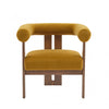 Crest Modern Upholstered Round Arm Accent Chair with Three-Leg Design, Mustard Yellow, Walnut | Crest Fauteuil d'Appoint Moderne a Accoudoirs Ronds et Pieds Triangulaires, Jaune Moutarde, Noyer