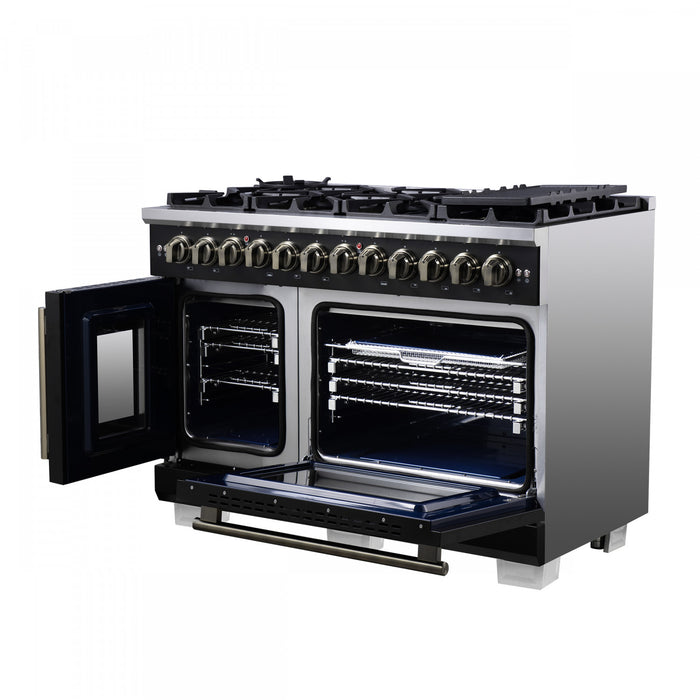 Forno Capriasca 48\" French Door Dual Fuel Range, Black, 6.58 cu. ft. - FFSGS6387-48BLK