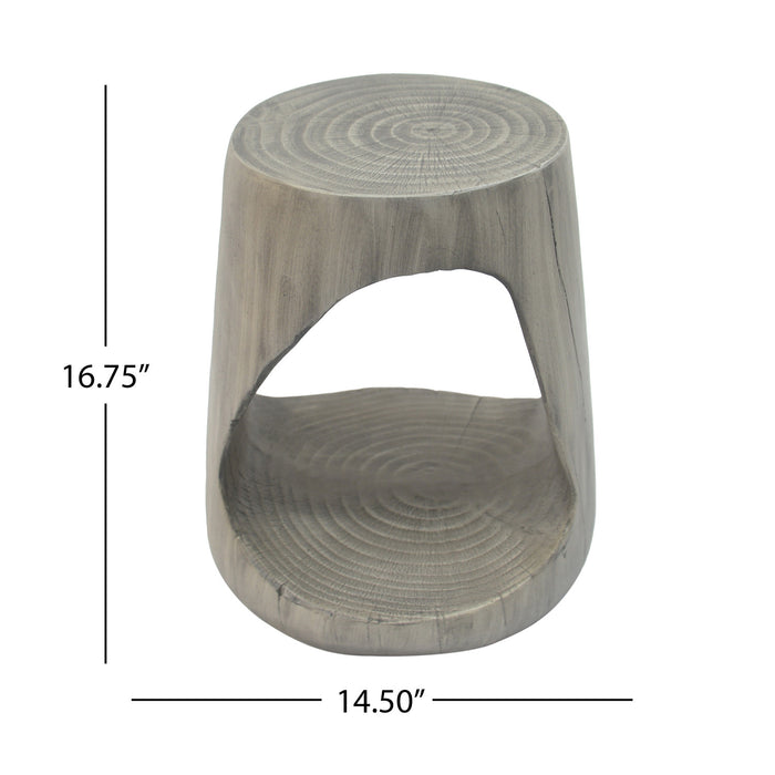 Elio 16.75\" Rustic Hollow Tree-Stump MGO Accent Table, Pet-Friendly Indoor Side Table, Grey