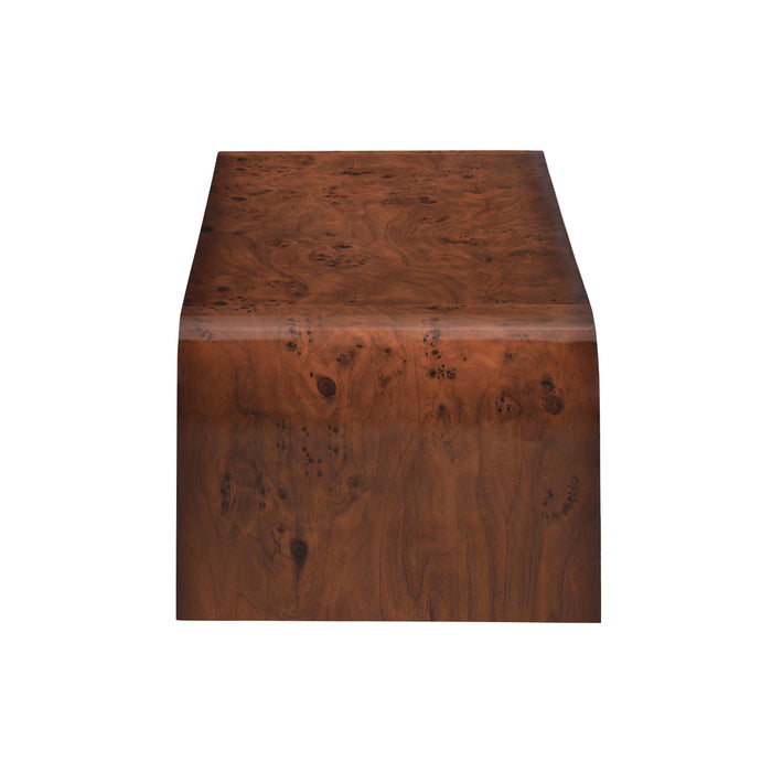 Haven 53.7\" Modern Waterfall Coffee Table Rectangular Burl Veneer Table with Curved Edges, Brown