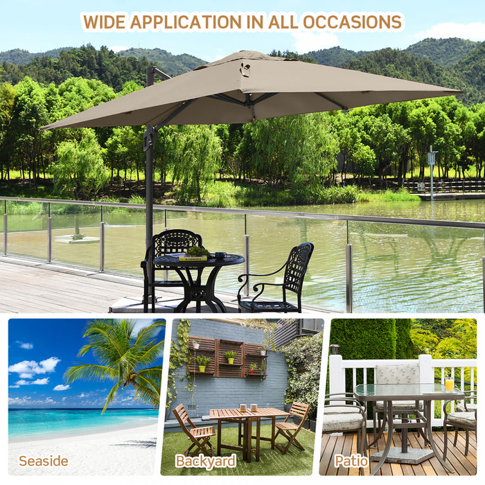 Costway 10x10 ft Patio Offset Cantilever Umbrella Aluminum 360° Rotation Tilt Coffee