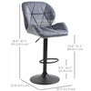 HOMCOM Bar Stool Set of 2 Fabric Adjustable Height Counter Chairs Grey