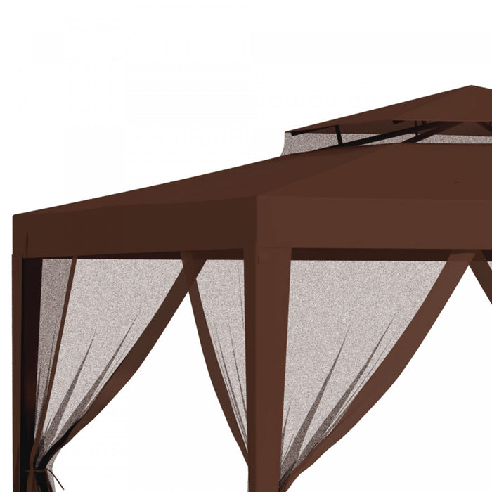 Outsunny 10' X 10' Canopy Tent, Party Tent With Mesh Netting And Double Tier Roof For Backyard, Garden, Patio, Outdoor, Brown