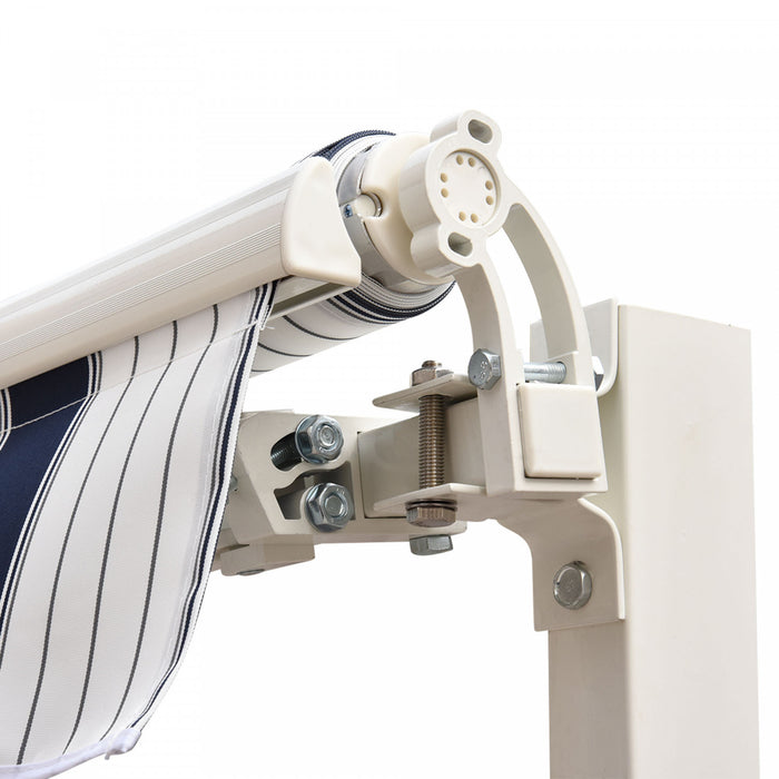 Outsunny 8' x 7' retractable awning, patio awnings, sunshade shelter with 280g/m² Uv & Water-resistant Fabric And Aluminum Frame For Deck, Balcony, Yard, Blue And White
