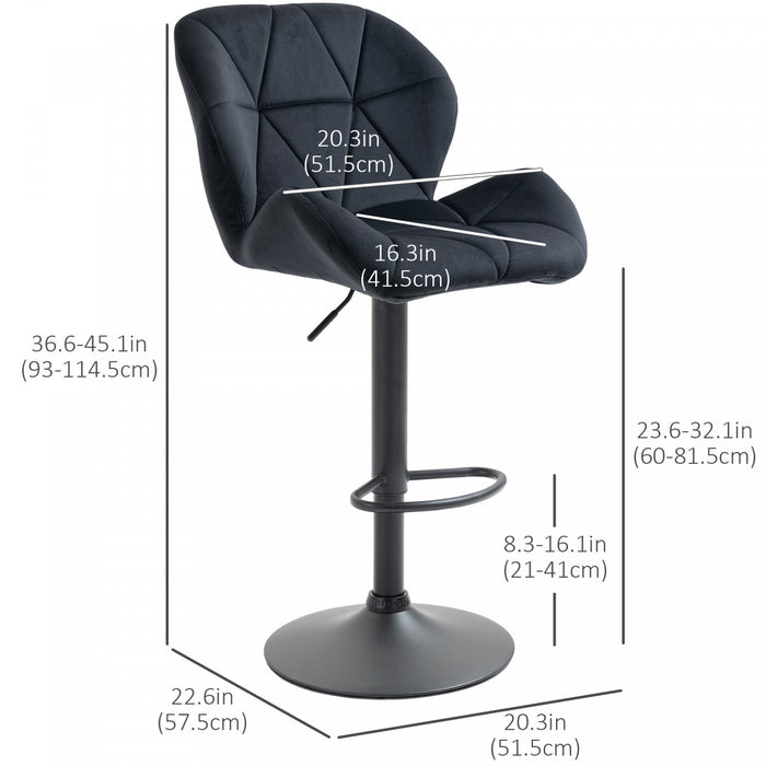 HOMCOM Bar Stool Set of 2 Fabric Adjustable Height Counter Chairs Black